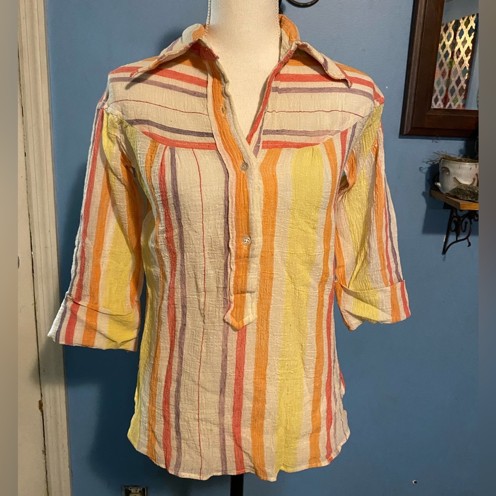 Vintage Dead Stock, Chandni, Striped, 100% Cotton Top